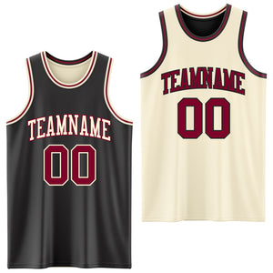 Custom Reversible Black Maroon-Cream Double Side Basketball Jersey