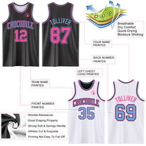 Custom Reversible Black Pink-Light Blue Double Side Basketball Jersey