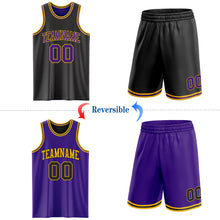 Load image into Gallery viewer, Custom Reversible Black Purple-Gold Double Side Sublimation Basketball Suit Jersey
