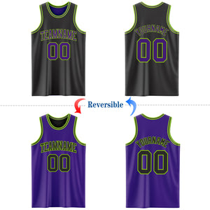 Custom Reversible Black Purple-Neon Green Double Side Basketball Jersey