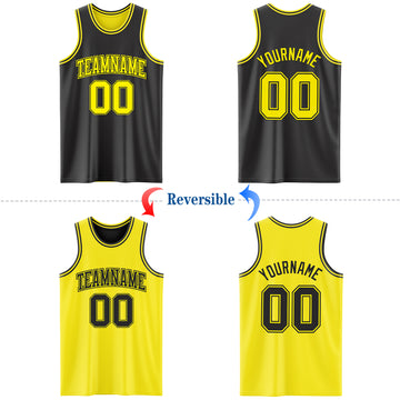 Custom Reversible Black Light Yellow Double Side Basketball Jersey