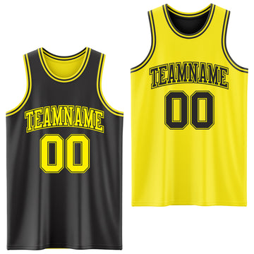 Custom Reversible Black Light Yellow Double Side Basketball Jersey