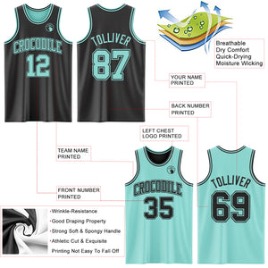 Custom Reversible Black Ice Blue Double Side Basketball Jersey
