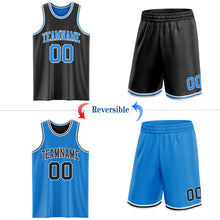 Load image into Gallery viewer, Custom Reversible Black Powder Blue-White Double Side Sublimation Basketball Suit Jersey
