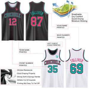 Custom Reversible Black Neon Pink-Aqua Double Side Basketball Jersey