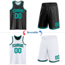 Load image into Gallery viewer, Custom Reversible Black Aqua Double Side Sublimation Basketball Suit Jersey
