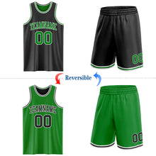 Load image into Gallery viewer, Custom Reversible Black Grass Green-White Double Side Sublimation Basketball Suit Jersey
