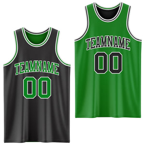 Custom Reversible Black Grass Green-White Double Side Basketball Jersey