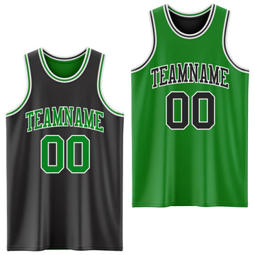 Custom Reversible Black Grass Green-White Double Side Basketball Jersey