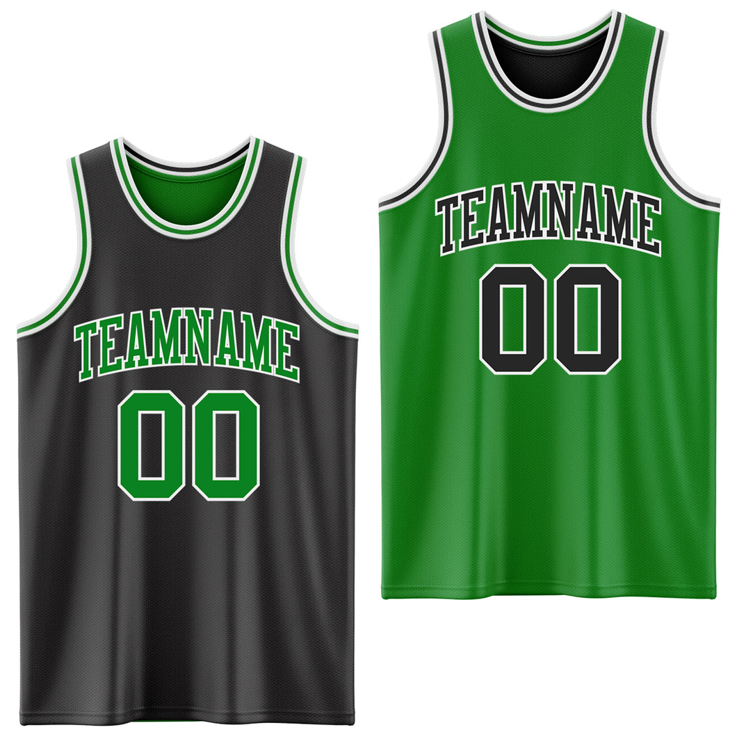Custom Reversible Black Grass Green-White Double Side Basketball Jersey