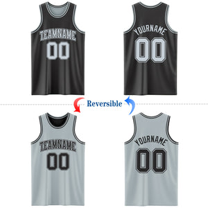 Custom Reversible Black Silver Double Side Basketball Jersey