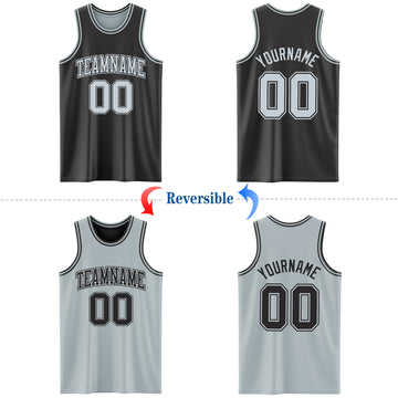 Custom Reversible Black Silver Double Side Basketball Jersey