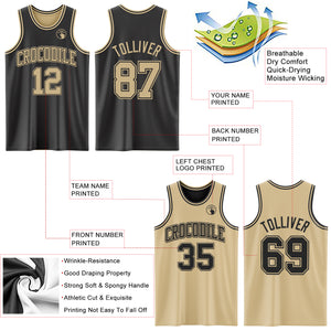 Custom Reversible Black Vegas Gold Double Side Basketball Jersey