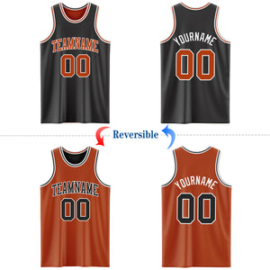 Custom Reversible Black Texas Orange-White Double Side Basketball Jersey