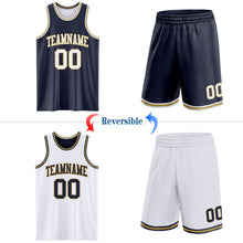 Laden Sie das Bild in den Galerie-Viewer, Custom Navy White-Old Gold Reversible Double Side Sublimation Basketball Suit Jersey
