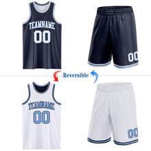 Laden Sie das Bild in den Galerie-Viewer, Custom Navy White-Light Blue Reversible Double Side Sublimation Basketball Suit Jersey
