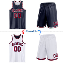 Laden Sie das Bild in den Galerie-Viewer, Custom Navy Maroon-White Reversible Double Side Sublimation Basketball Suit Jersey
