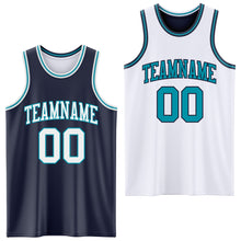 Load image into Gallery viewer, Custom Navy White-Teal Reversible Double Side Basketball Jersey
