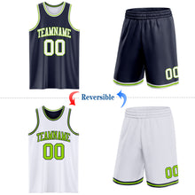 Laden Sie das Bild in den Galerie-Viewer, Custom Navy White-Neon Green Reversible Double Side Sublimation Basketball Suit Jersey
