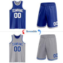 Charger l&#39;image dans la galerie, Custom Royal White-Gray Reversible Double Side Sublimation Basketball Suit Jersey
