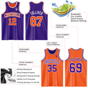 Custom Purple Orange-White Reversible Double Side Basketball Jersey