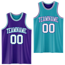 Загрузить изображение в средство просмотра галереи, Custom Purple White-Teal Reversible Double Side Basketball Jersey
