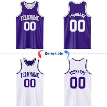 Custom Reversible Purple White-Gray Double Side Basketball Jersey