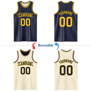 Custom Reversible Navy Gold Double Side Basketball Jersey