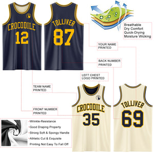 Custom Reversible Navy Gold Double Side Basketball Jersey