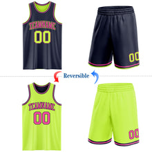 Load image into Gallery viewer, Custom Reversible Navy Neon Green-Pink Double Side Sublimation Basketball Suit Jersey
