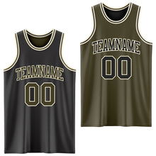 Load image into Gallery viewer, Custom Reversible Black Olive-Cream Double Side Basketball Jersey
