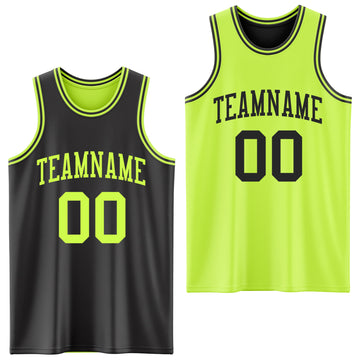 Custom Reversible Black Neon Green Double Side Basketball Jersey