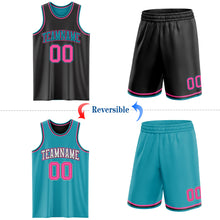 Загрузить изображение в средство просмотра галереи, Custom Reversible Black Pink-Teal Double Side Sublimation Basketball Suit Jersey
