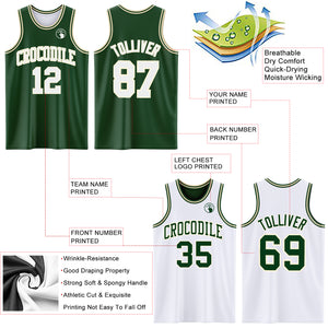 Custom Reversible Green White-Cream Double Side Basketball Jersey