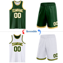 Загрузить изображение в средство просмотра галереи, Custom Reversible Green White-Gold Double Side Sublimation Basketball Suit Jersey
