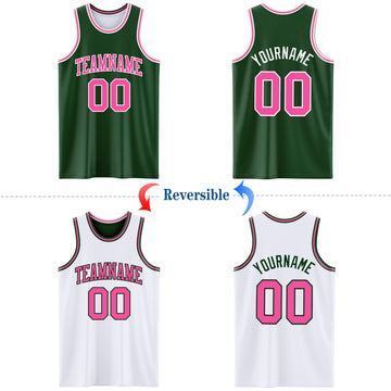 Custom Reversible Green Pink-White Double Side Basketball Jersey