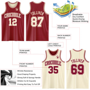 Custom Reversible Maroon Cream Double Side Basketball Jersey