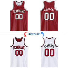 Load image into Gallery viewer, Custom Reversible Maroon White-Black Double Side Basketball Jersey
