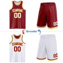 Загрузить изображение в средство просмотра галереи, Custom Reversible Maroon White-Gold Double Side Sublimation Basketball Suit Jersey
