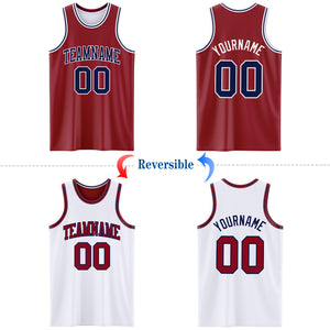 Custom Reversible Maroon Navy-White Double Side Basketball Jersey