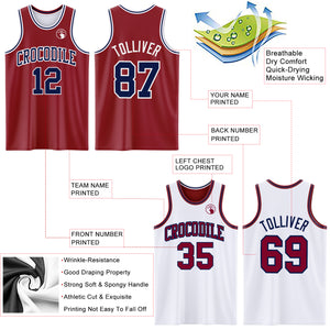 Custom Reversible Maroon Navy-White Double Side Basketball Jersey