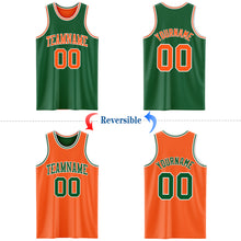 Load image into Gallery viewer, Custom Reversible Kelly Green Orange-White Double Side Basketball Jersey
