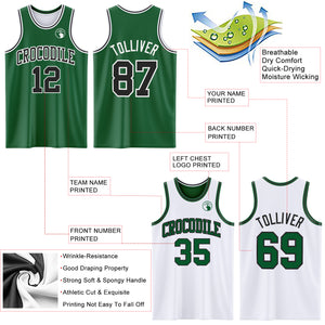 Custom Reversible Kelly Green Black-White Double Side Basketball Jersey
