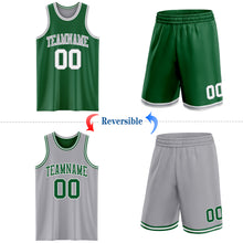 Load image into Gallery viewer, Custom Reversible Kelly Green White-Gray Double Side Sublimation Basketball Suit Jersey
