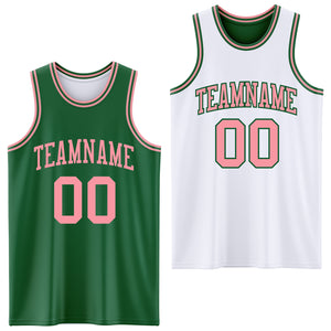 Custom Reversible Kelly Green Medium Pink Double Side Basketball Jersey