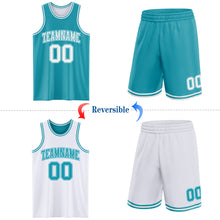 Charger l&#39;image dans la galerie, Custom Reversible Teal White Double Side Sublimation Basketball Suit Jersey
