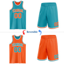 Laden Sie das Bild in den Galerie-Viewer, Custom Reversible Teal Orange-White Double Side Sublimation Basketball Suit Jersey

