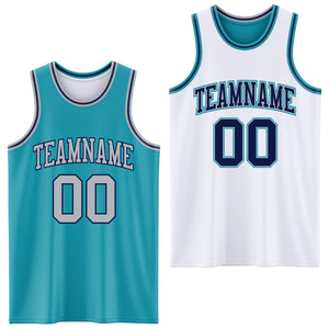 Custom Reversible Teal Gray-Navy Double Side Basketball Jersey