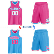 Laden Sie das Bild in den Galerie-Viewer, Custom Reversible Pink White-Sky Blue Double Side Sublimation Basketball Suit Jersey
