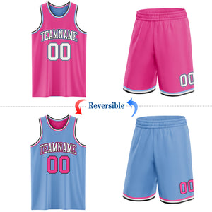 Custom Reversible Pink Black-Light Blue Double Side Sublimation Basketball Suit Jersey